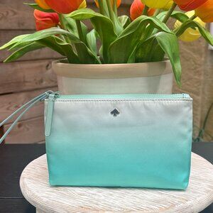 Kate Spade Jae Degrade Medium Double Zip Wristlet Nylon Fiji Green Preppy New